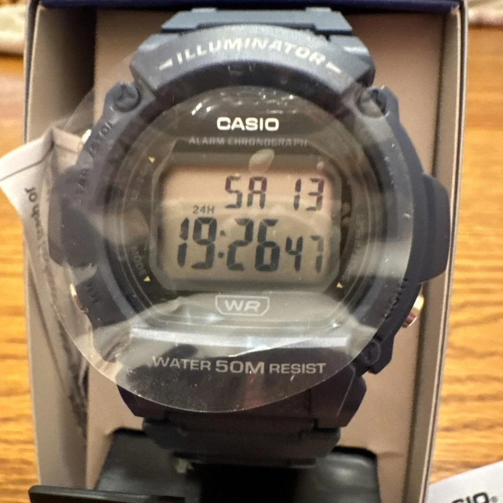 NIB Men's Casio 3224 Digital Sport Fitness Watch Dark Blue  50m Water Resist NEW